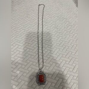 Elegant Silver and Red Pendant Necklace